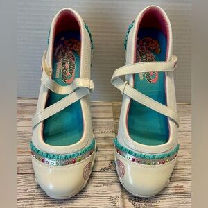 Skechers Bella Ballerina Girls Shoes 3.5 White Teal Pink Mary Jane Rhinestone